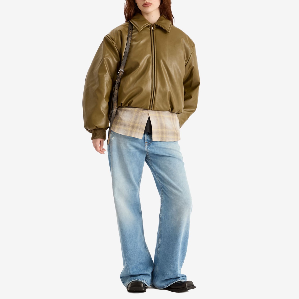 Acne Studios Women's Onnea Faux Leather Bomber Jacket in Khaki Green