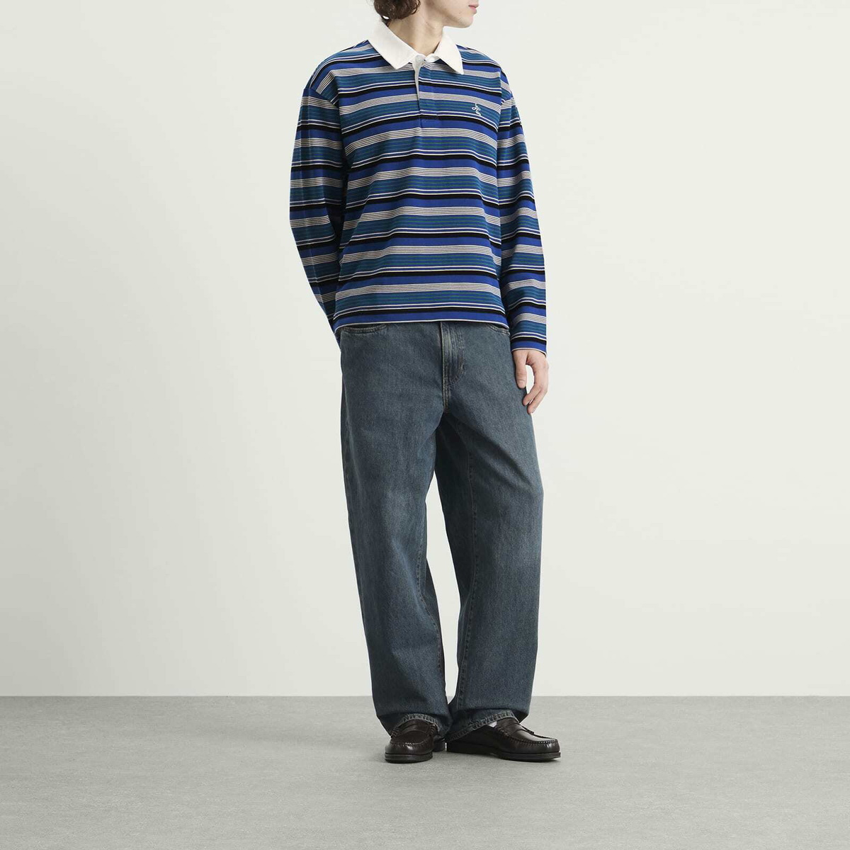 Le Père Men's Long Sleeve Rugby Polo Shirt in Jouvet Stripe