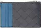 Bottega Veneta Gray & Blue Intrecciato Zippered Card Holder