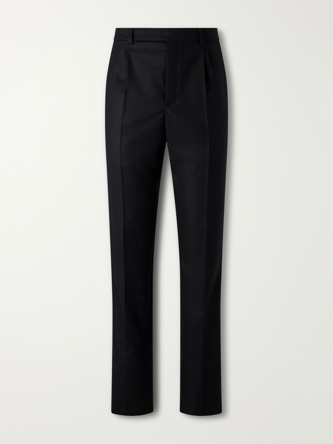 SAINT LAURENT - Tapered Brushed Wool Trousers - Black