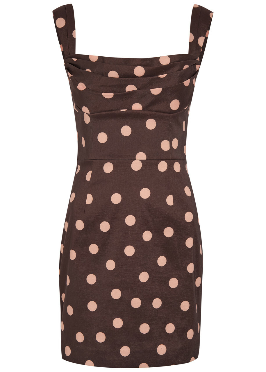 Rebecca Vallance Vivanne Polka-dot Slubbed-poplin Mini Dress Brown