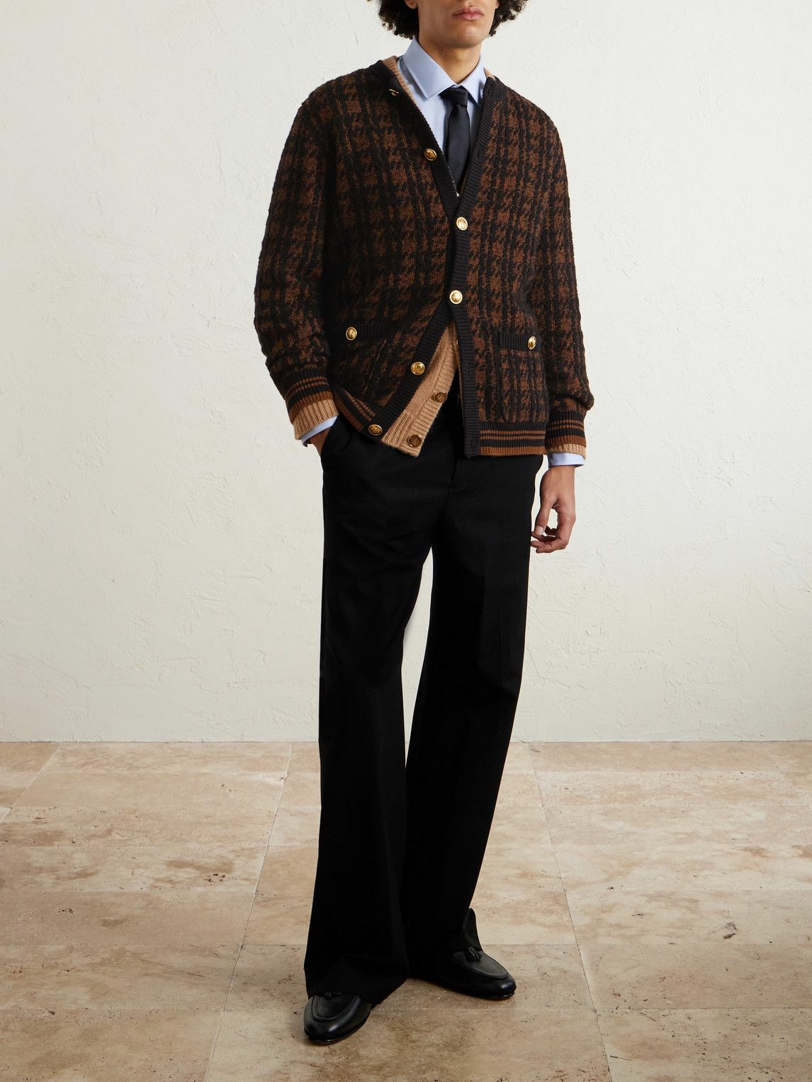 Valentino Garavani - Houndstooth Wool-Blend Cardigan - Brown
