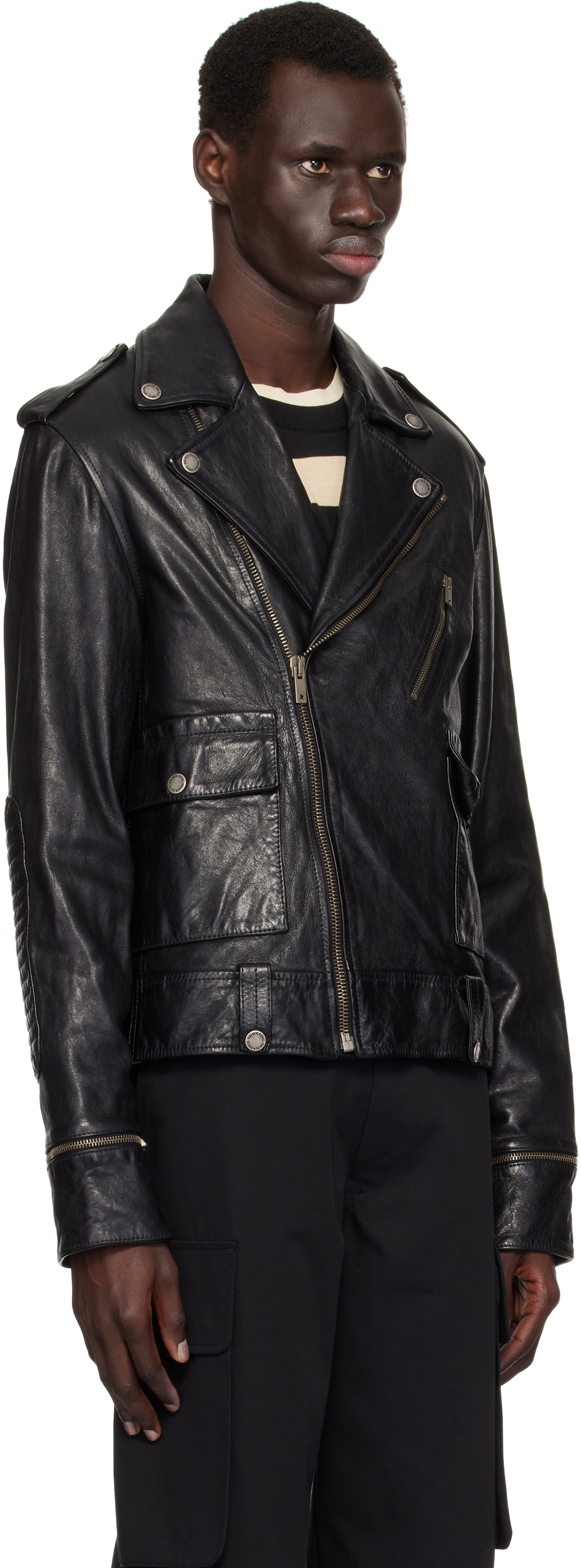 Golden Goose Black Glossy Effect Biker LeatherJacket