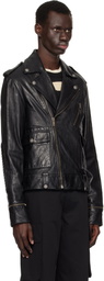 Golden Goose Black Glossy Effect Biker LeatherJacket