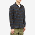 Universal Works Men's Checkered Fleece Work Shirt in Brown/Sky