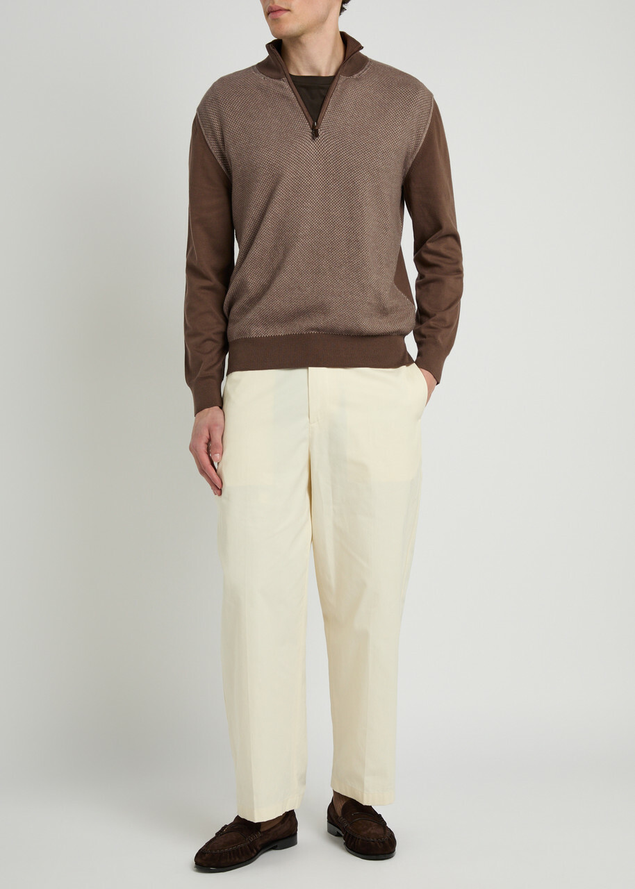 Canali Textured Half-zip Cotton Jumper Brown