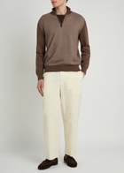 Canali Textured Half-zip Cotton Jumper Brown