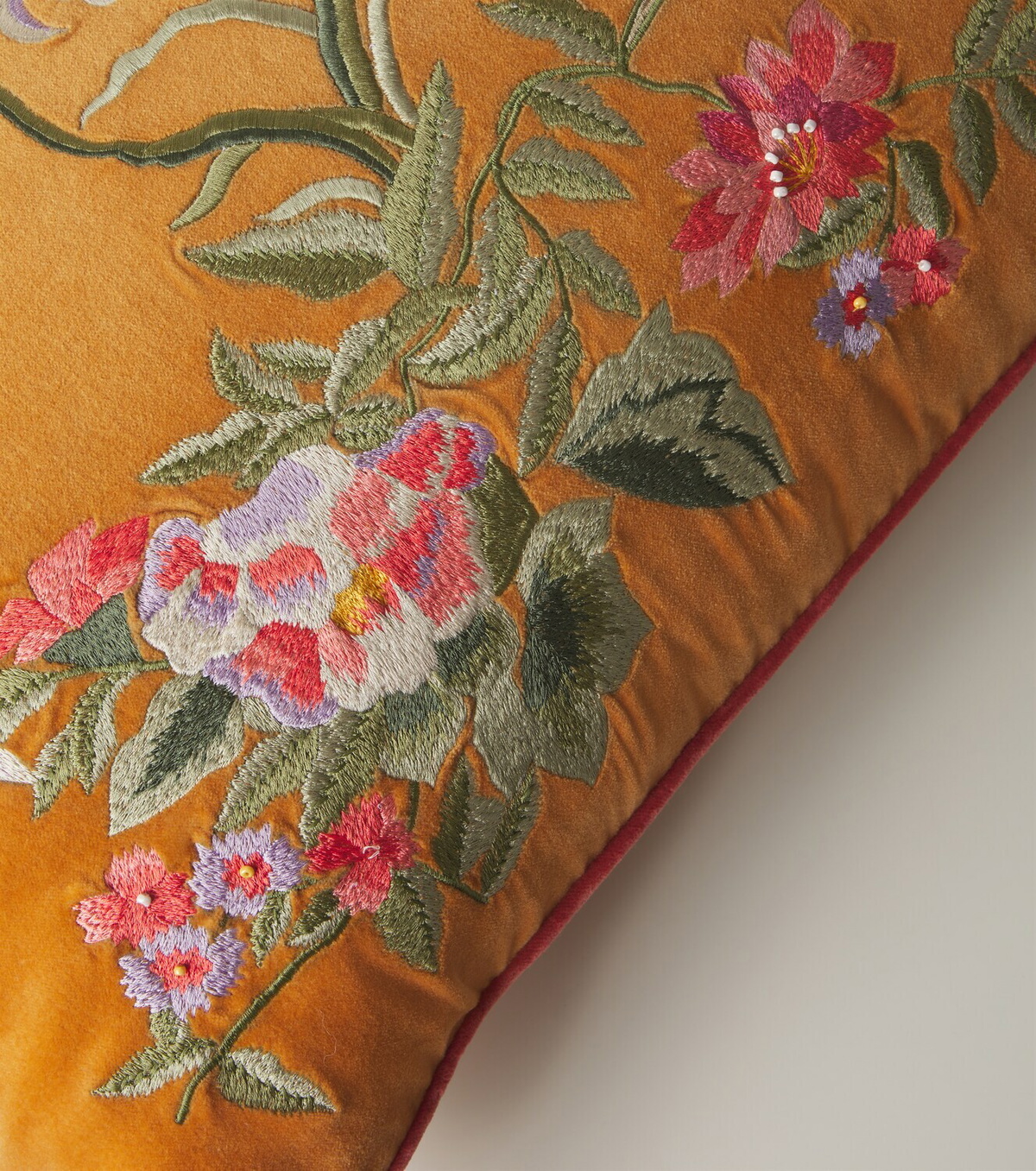 Les-Ottomans Embroidered cotton velvet cushion