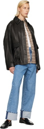 Róhe Black Grain Aviator Leather Jacket