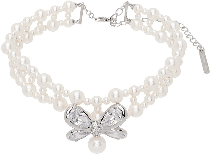Photo: SHUSHU/TONG White Zirconia Butterfly Flower Braided Pearl Necklace