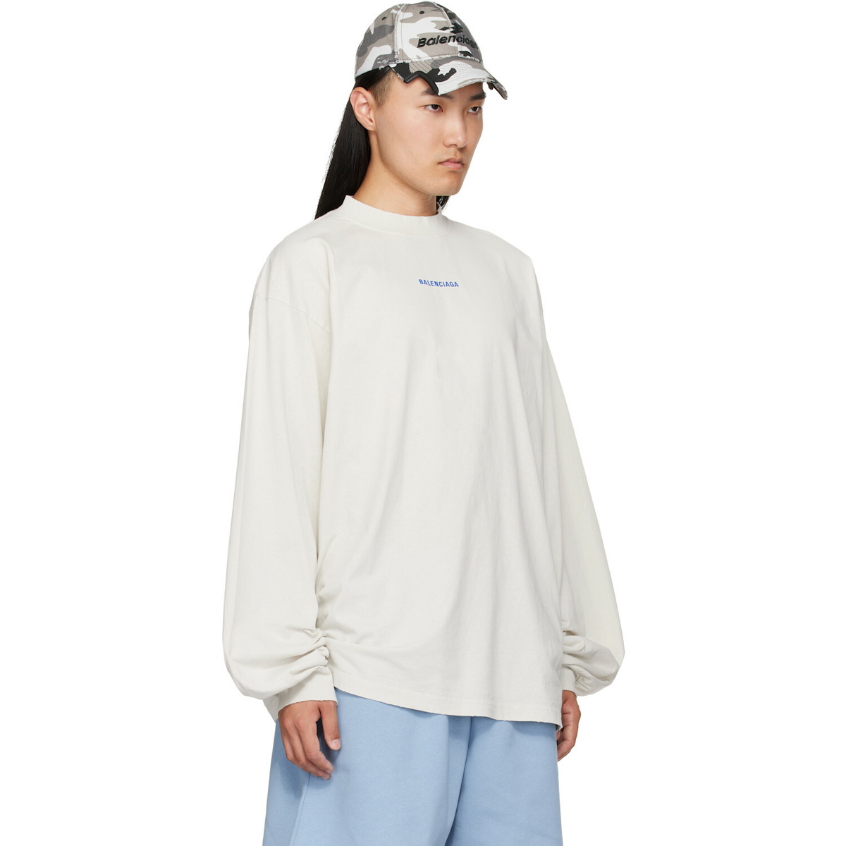 Balenciaga White Distressed Long-Sleeve T-Shirt