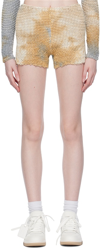 Photo: Off-White Beige & Navy Smocked Shorts