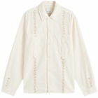 Magic Castles Men's Newell Embroidered Shirt in Ecru Seersucker