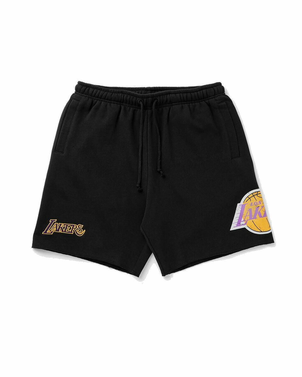 Photo: Mitchell & Ness Nba Postgame Fleece Shorts Vintage Logo Los Angeles Lakers Black - Mens - Sport & Team Shorts