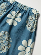 Story Mfg. - Bridge Wide-Leg Printed Organic Cotton-Poplin Drawstring Shorts - Blue