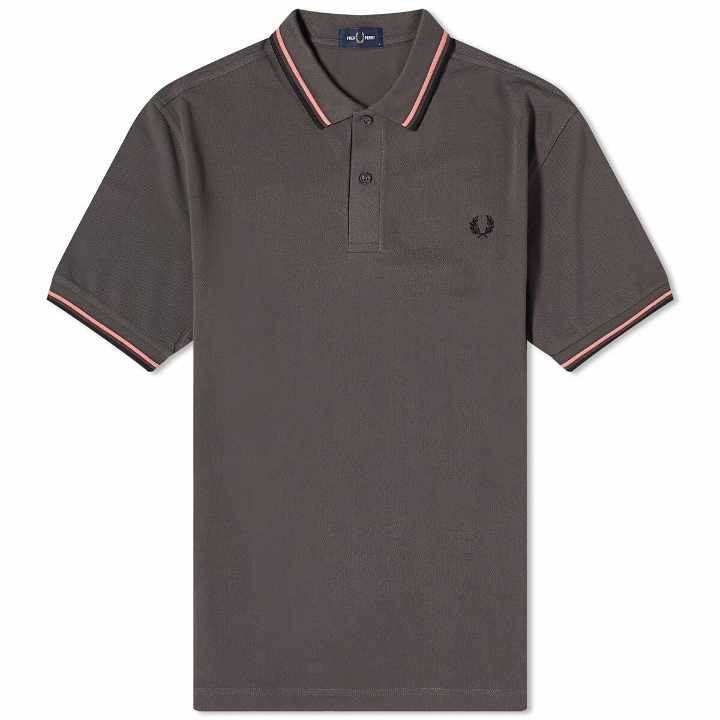 Photo: Fred Perry Men's Twin Tipped Polo Shirt in Gunmetal/Coral Heat/Black