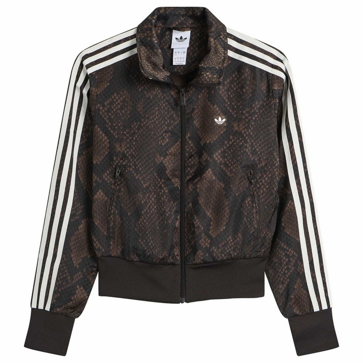 Photo: Adidas Women's Satin Firebird Track Top in Earth Strata/Aurora Coffee