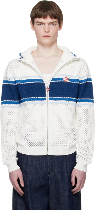 Photo: Casablanca Off-White & Blue Striped Mesh Track Jacket