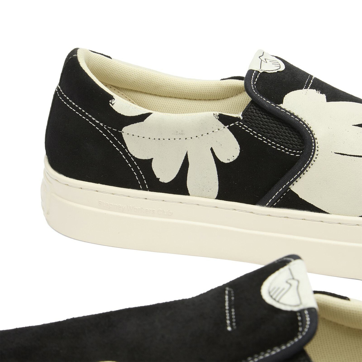 Stepney Workers Club Men's Lister Shroom Hands Suede Slip On Sneak in Black/White