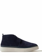 Mulo - Leather-Trimmed Waxed-Suede Chukka Boots - Blue