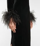 Saint Laurent Feather-trimmed velvet gown