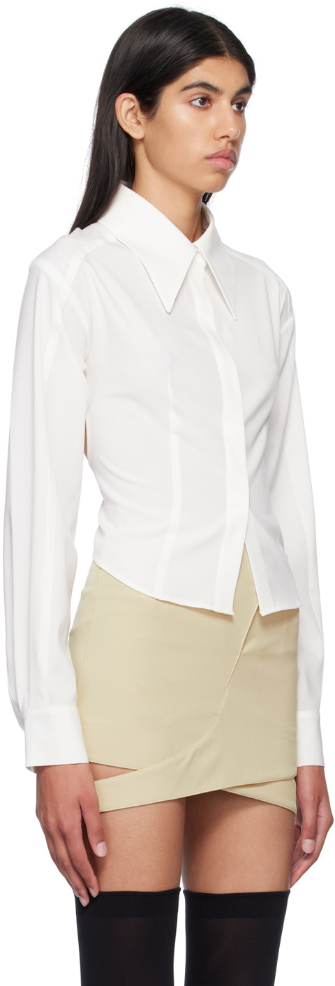 J KOO White Lace-Up Shirt