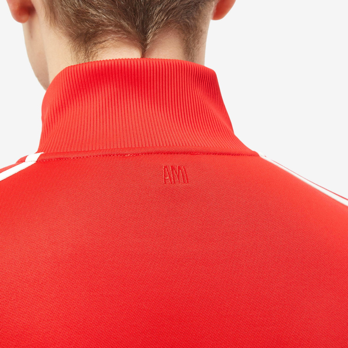 AMI Men's Track Quarter Zip in Scarlet Red AMI