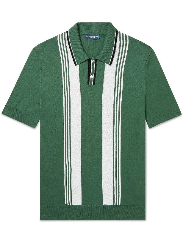Photo: Frescobol Carioca - Francisco Striped Cotton and Silk-Blend Polo Shirt - Green