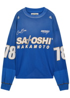 Satoshi Nakamoto Mesh Moto Logo-print Mesh Jersey T-shirt Blue