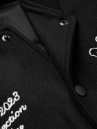AMIRI - Appliquéd Embroidered Wool-Blend Twill and Leather Varsity Jacket - Black