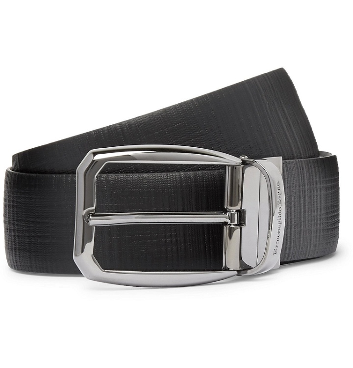 Photo: Ermenegildo Zegna - 3.5cm Black Reversible Cross-Grain Leather Belt - Black