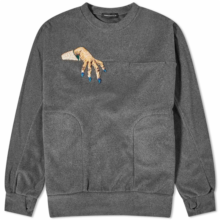 Photo: Undercover Men's Embroidered Hand Crew Knit in Charcoal