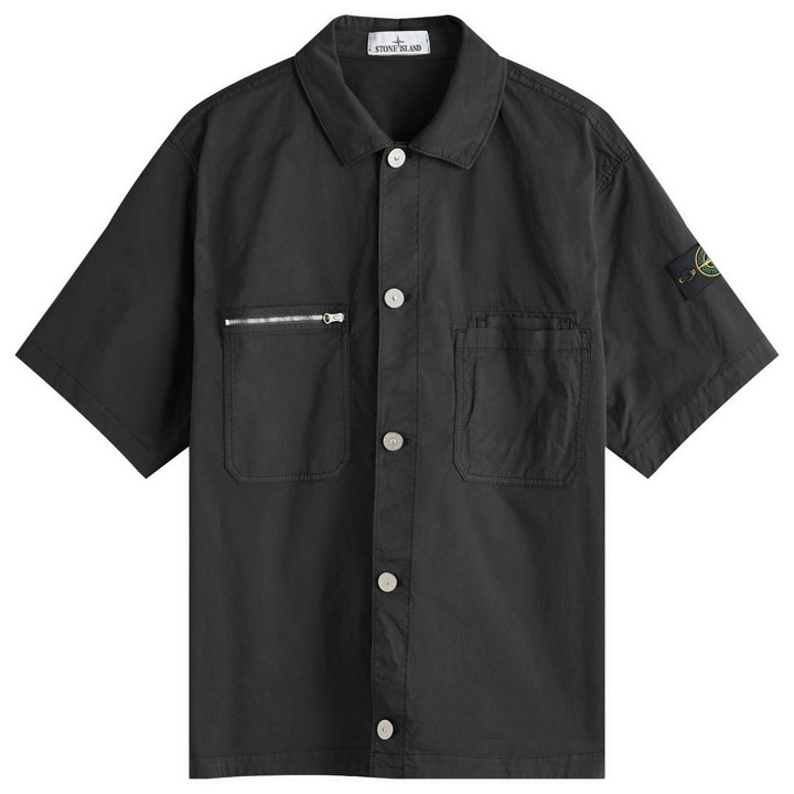 Photo: Stone Island Men's Stretch-TC Garment Dyed Short Sleeve Overshirt in Black