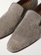 Christian Louboutin - Dandelion Plume Studded Suede Loafers - Gray