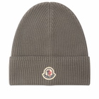Moncler Men's Cotton Logo Beanie in Grey 