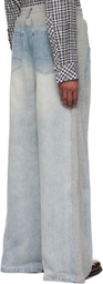 C2H4 Gray & Blue Paneled Sweat Jeans