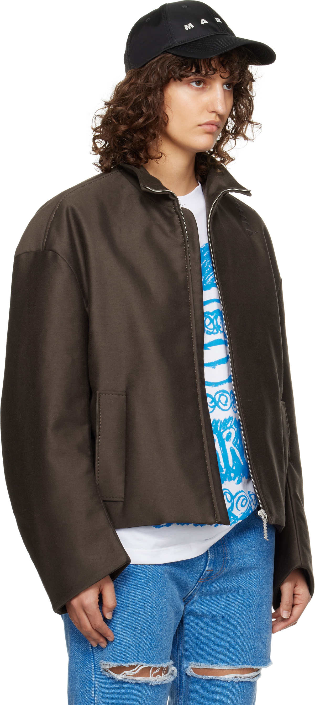 Marni Brown Cropped Cocoon Jacket Marni