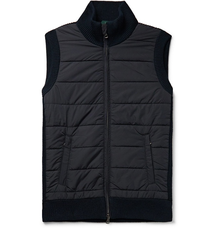 Photo: Incotex - Panelled Rib-Knit and Quilted Shell Vest - Blue