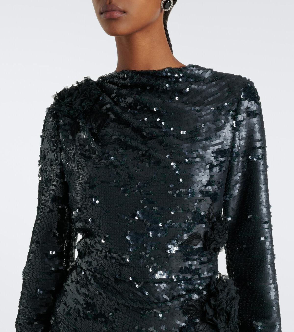 Erdem Draped floral-appliqué sequined gown