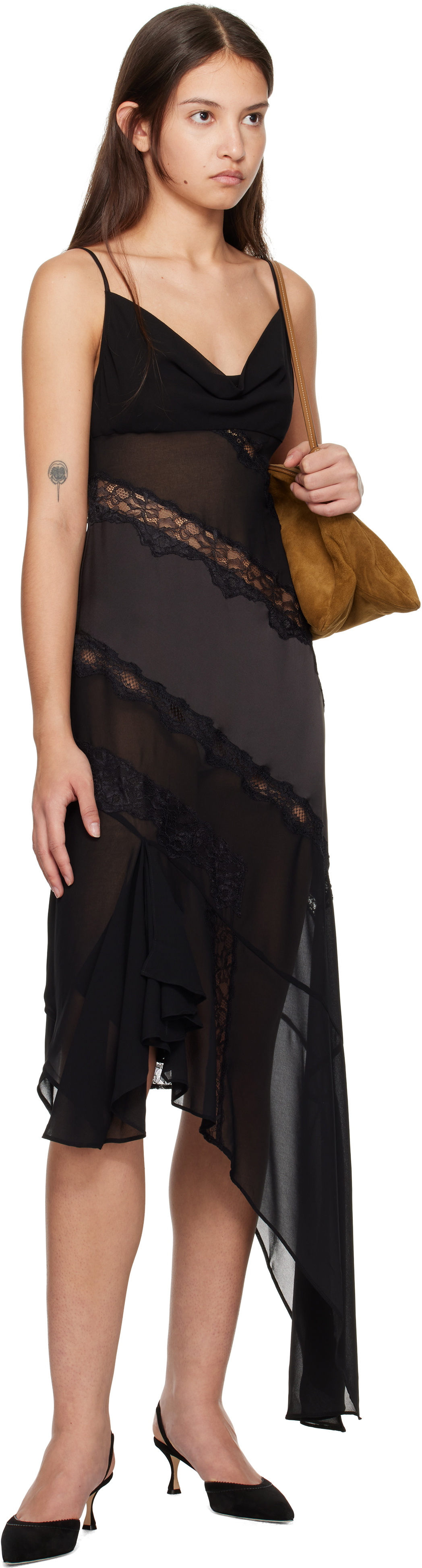 GUIZIO Black Leah Midi Dress
