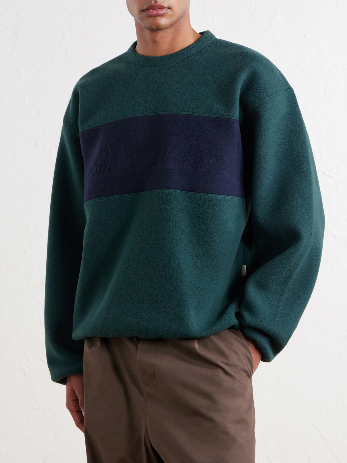 Aimé Leon Dore - Logo-Embroidered Two-Tone Fleece Sweatshirt - Green