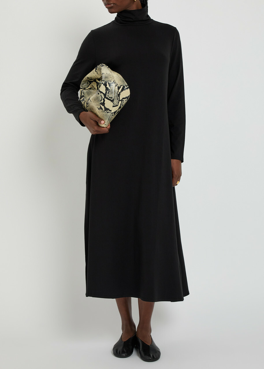 Eileen Fisher Turtle-neck Jersey Midi Dress Black
