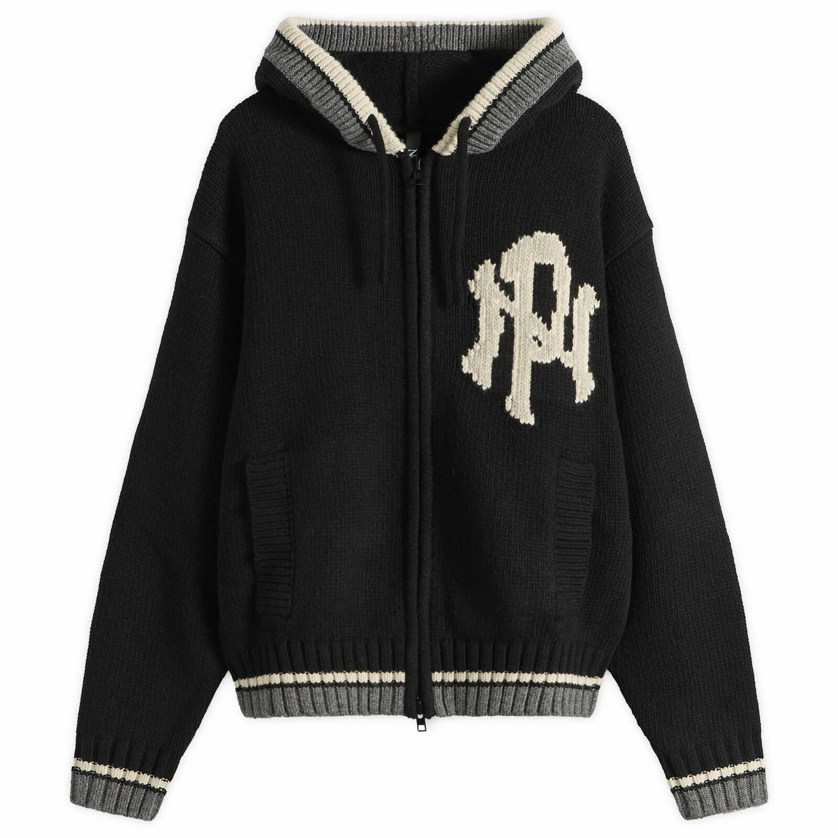 No Problemo NYP Varsity Zip Through Knit in Black