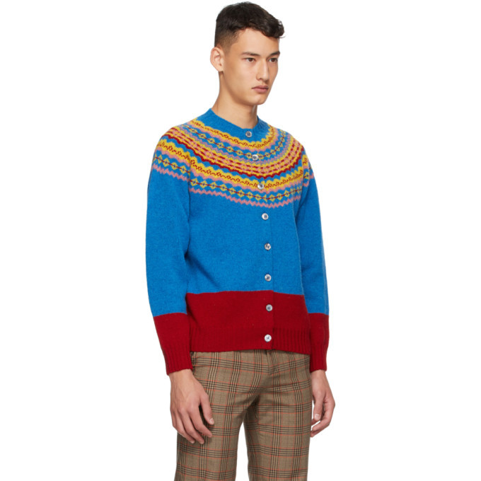 Molly Goddard Blue and Red Timmy Fair Isle Cardigan Molly Goddard