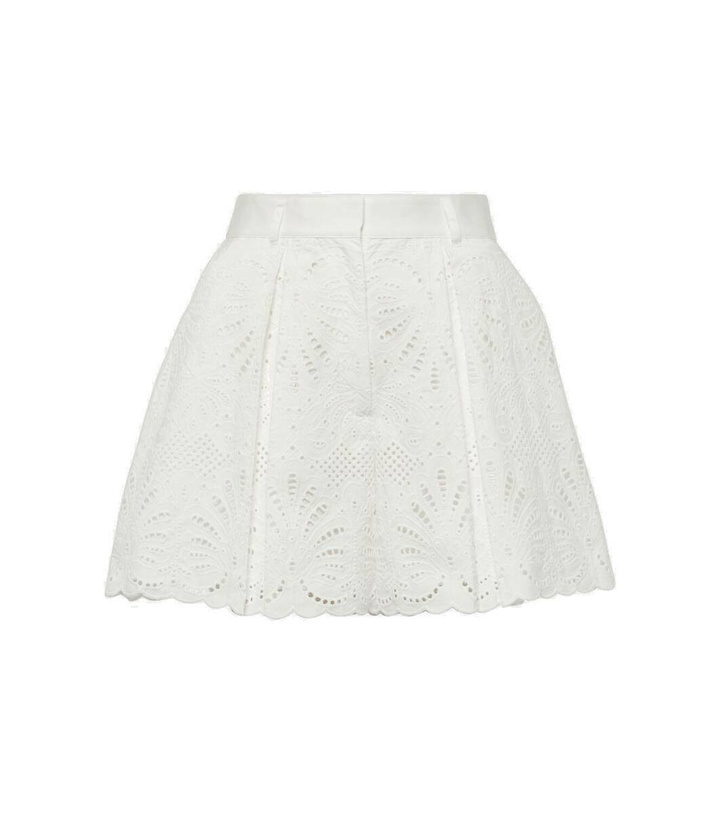 Photo: Self-Portrait High-rise embroidered cotton shorts