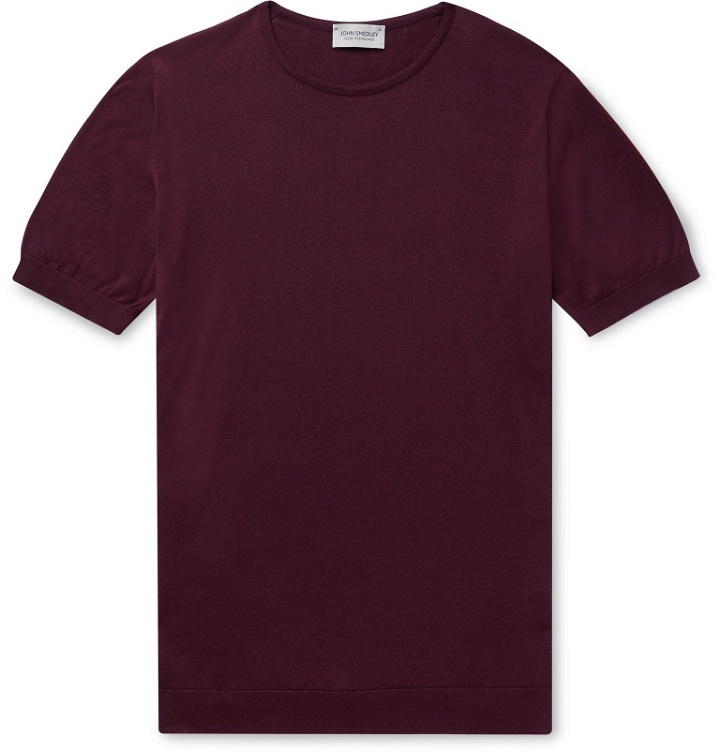 Photo: John Smedley - Belden Slim-Fit Knitted Sea Island Cotton T-Shirt - Burgundy