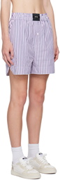 Palm Angels Purple & White Striped Shorts