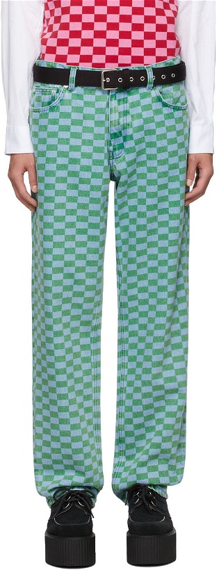 Photo: Molly Goddard SSENSE Exclusive Blue & Green Checkerboard Jeans