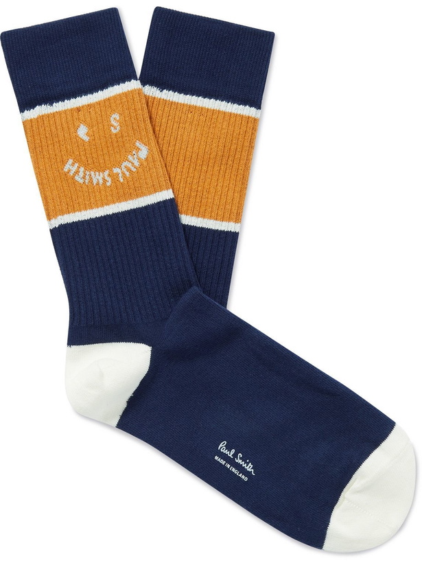 Photo: Paul Smith - Intarsia Ribbed Cotton-Blend Socks