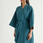 HAY Waffle Bathrobe in Stripe Petrol Blue